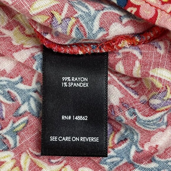 Torrid Womens Sz 3 3X Red Paisley Lenny Tie Front Bell Sleeve‎ V-Neck Boho Slub - Picture 9 of 15